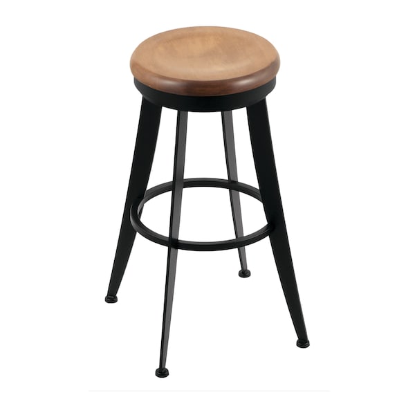 Laser 30" Swivel Bar Stool, Black Wrinkle, Med Maple Seat